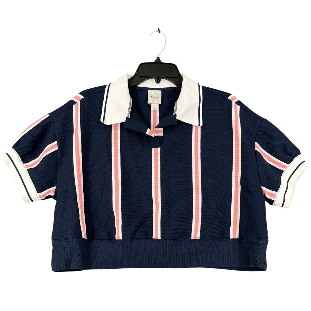 Maeve Anthropologie Cropped Polo Shirt Womens S Striped Short Sleeve Casual